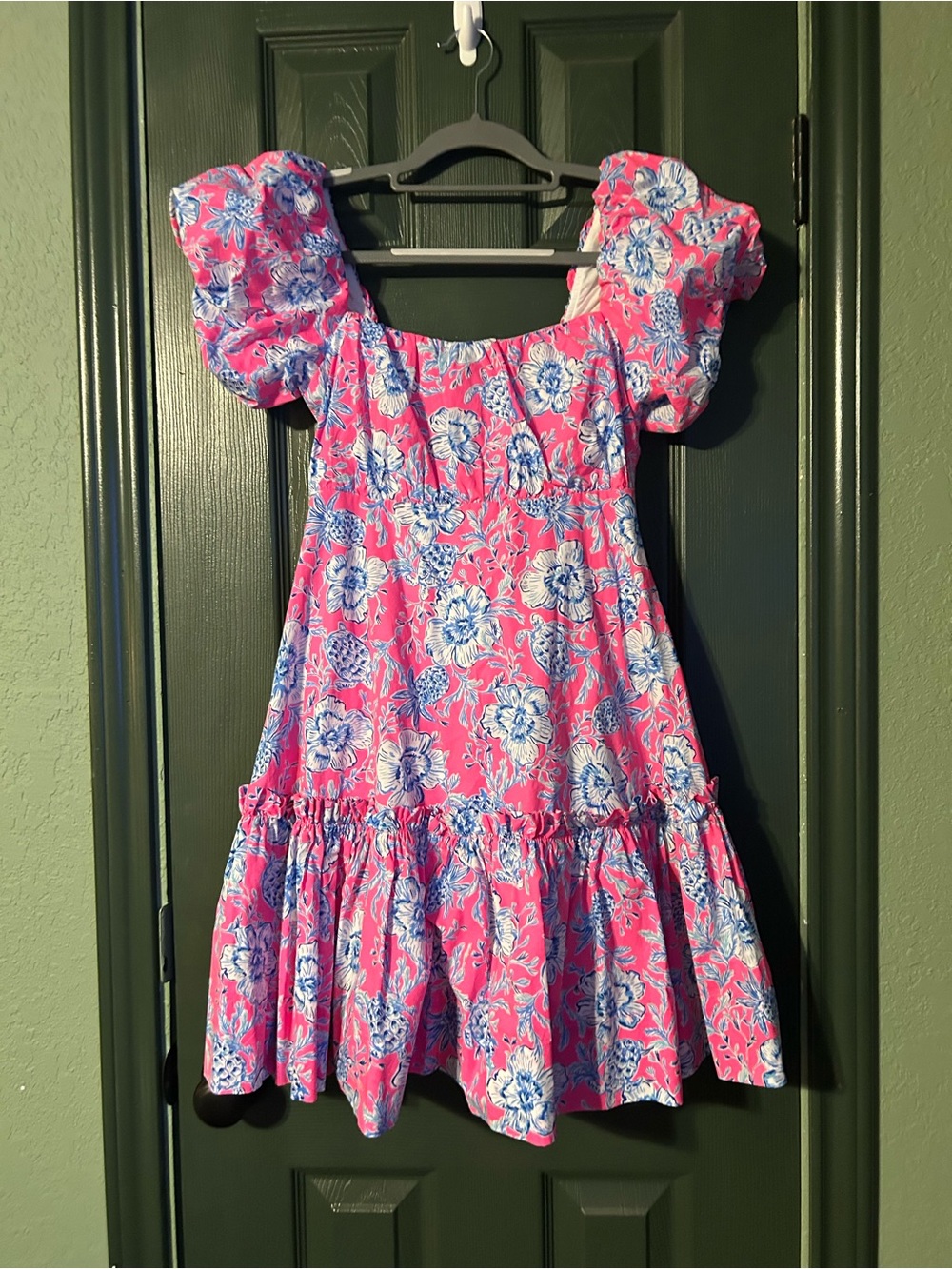 Lilly Pulitzer Pink Floral Puff-Sleeve Sundress with Blue Accents